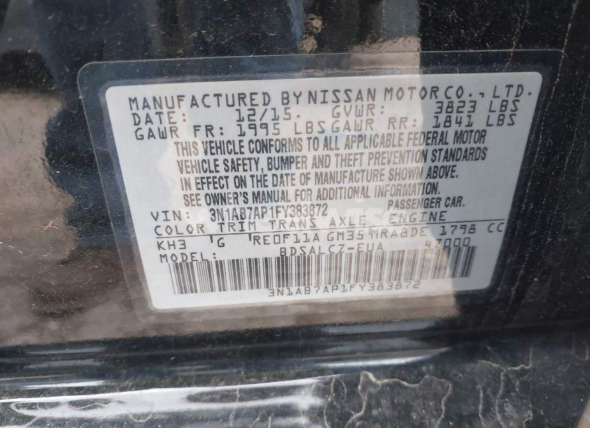 Photo 9 of 2015 Nissan Sentra S (VIN 3N1AB7AP1FY383872)