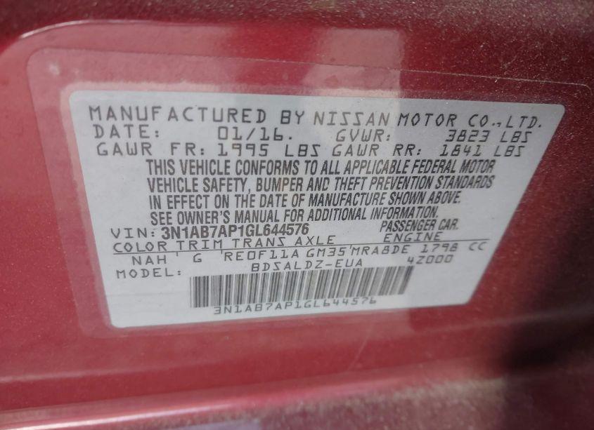 Photo 9 of 2016 Nissan Sentra FE+ S/S/SL/SR/SV (VIN 3N1AB7AP1GL644576)