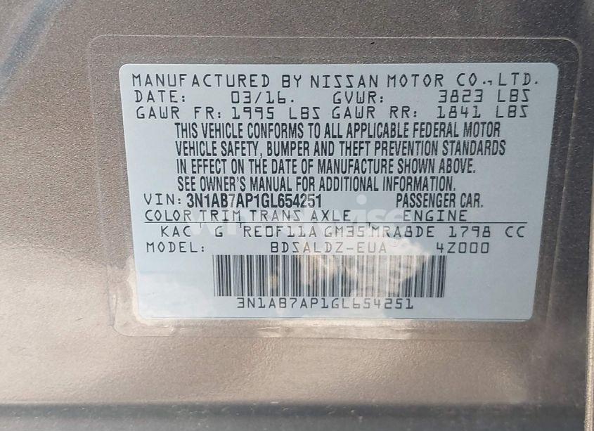 Photo 9 of 2016 Nissan Sentra SV (VIN 3N1AB7AP1GL654251)