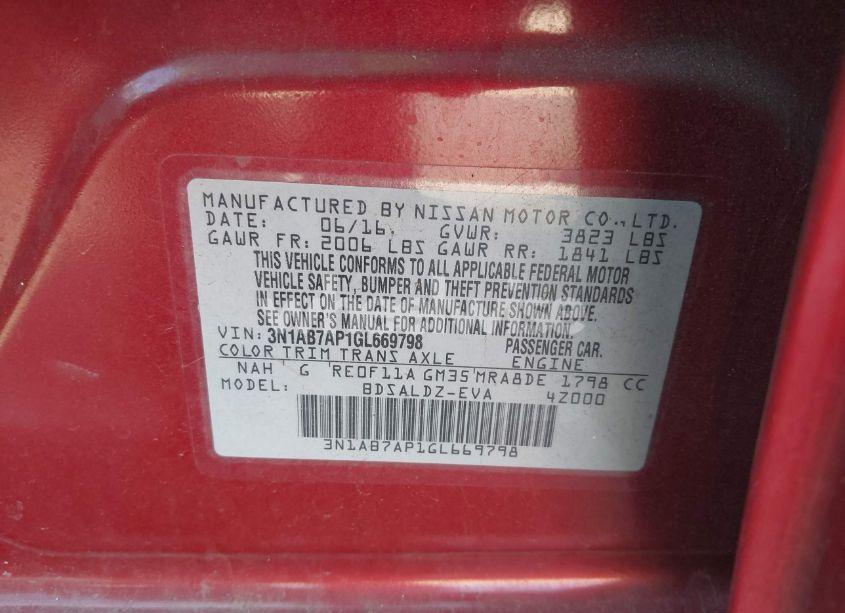 Photo 9 of 2016 Nissan Sentra SV (VIN 3N1AB7AP1GL669798)