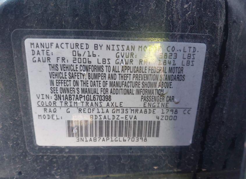 Photo 9 of 2016 Nissan Sentra SV (VIN 3N1AB7AP1GL670398)