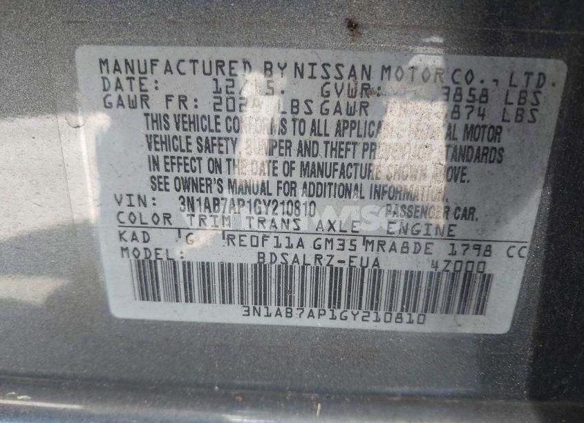 Photo 9 of 2016 Nissan Sentra SR (VIN 3N1AB7AP1GY210810)