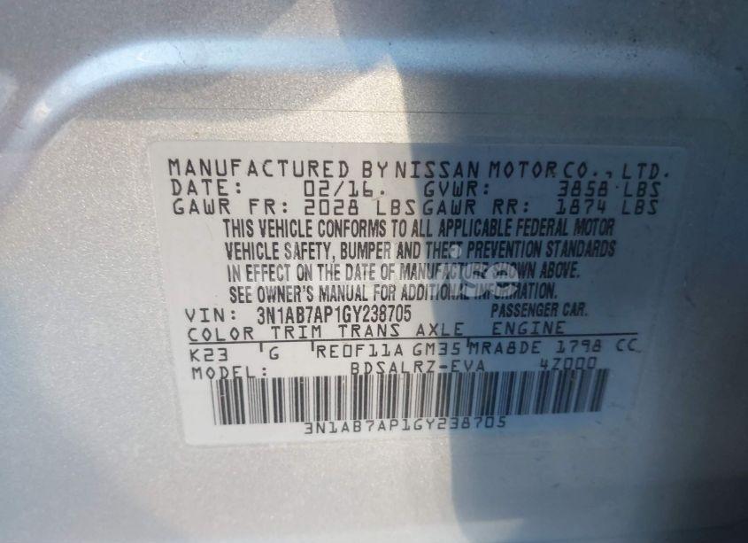 Photo 9 of 2016 Nissan Sentra SR (VIN 3N1AB7AP1GY238705)