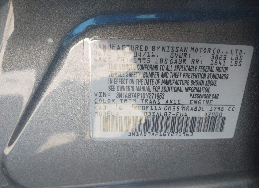 Photo 9 of 2016 Nissan Sentra S (VIN 3N1AB7AP1GY271963)