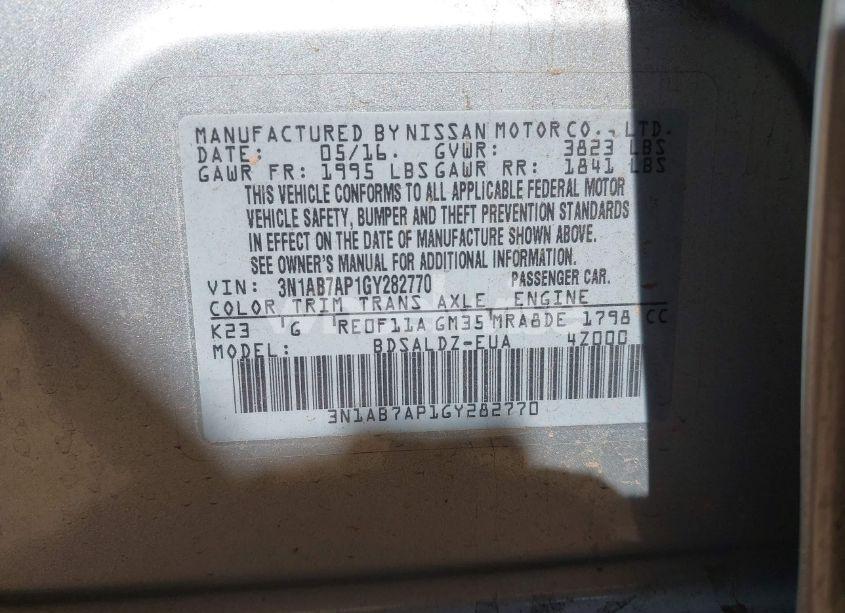 Photo 9 of 2016 Nissan Sentra SV (VIN 3N1AB7AP1GY282770)