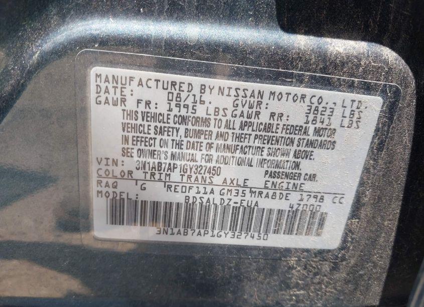 Photo 9 of 2016 Nissan Sentra SV (VIN 3N1AB7AP1GY327450)