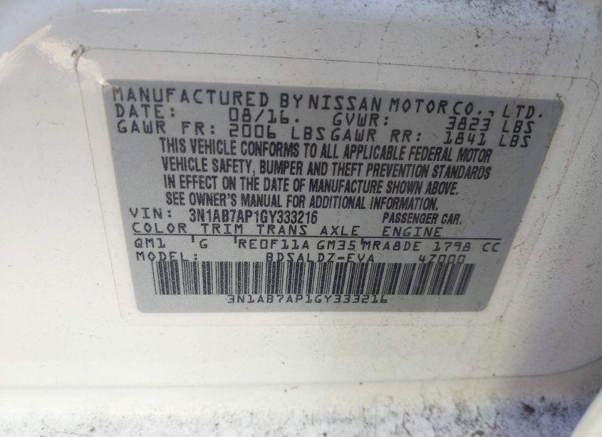 Photo 9 of 2016 Nissan Sentra SV (VIN 3N1AB7AP1GY333216)