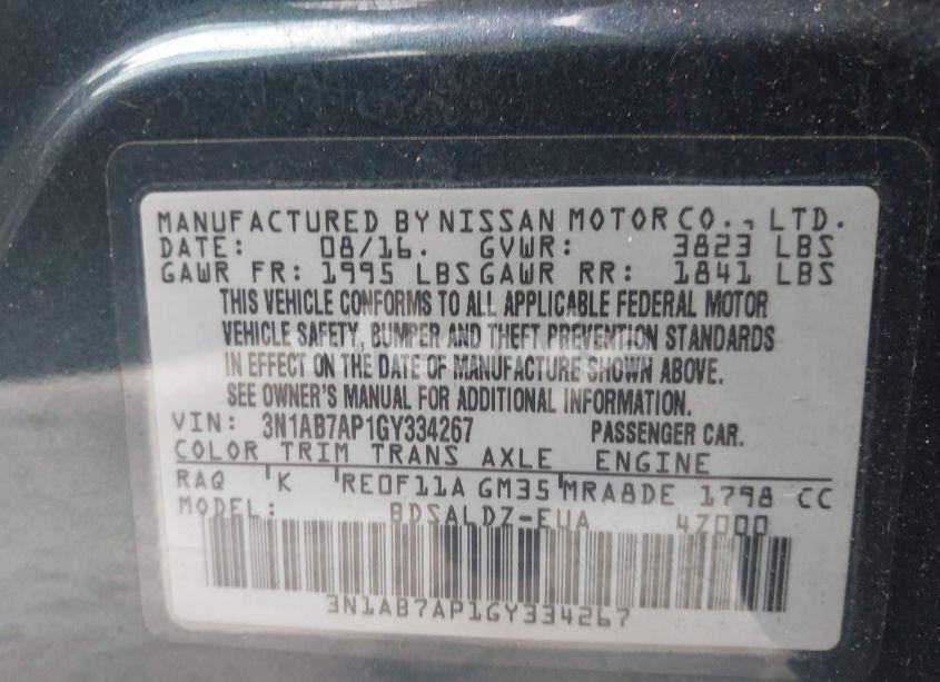 Photo 9 of 2016 Nissan Sentra SV (VIN 3N1AB7AP1GY334267)