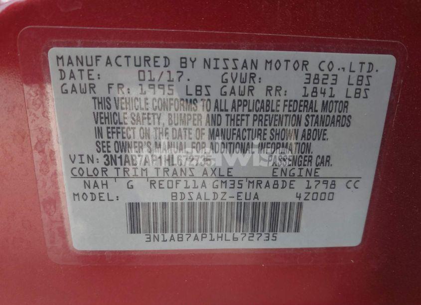 Photo 9 of 2017 Nissan Sentra SV (VIN 3N1AB7AP1HL672735)