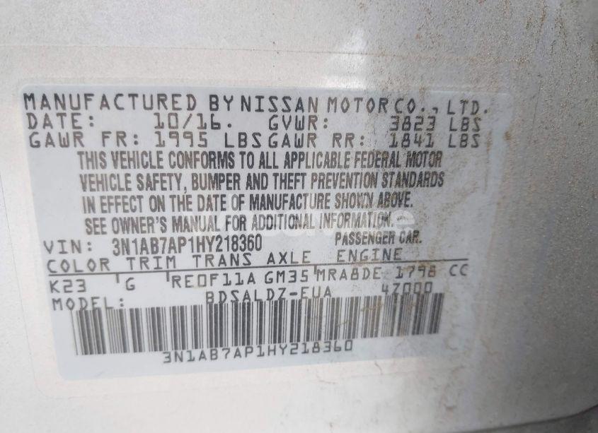 Photo 9 of 2017 Nissan Sentra SV (VIN 3N1AB7AP1HY218360)