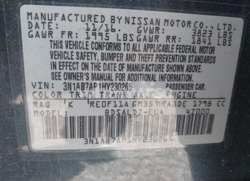 Photo 9 of 2017 Nissan Sentra SV (VIN 3N1AB7AP1HY230265)