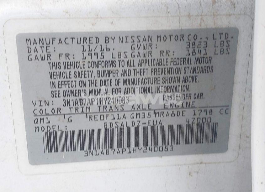 Photo 9 of 2017 Nissan Sentra SV (VIN 3N1AB7AP1HY240083)