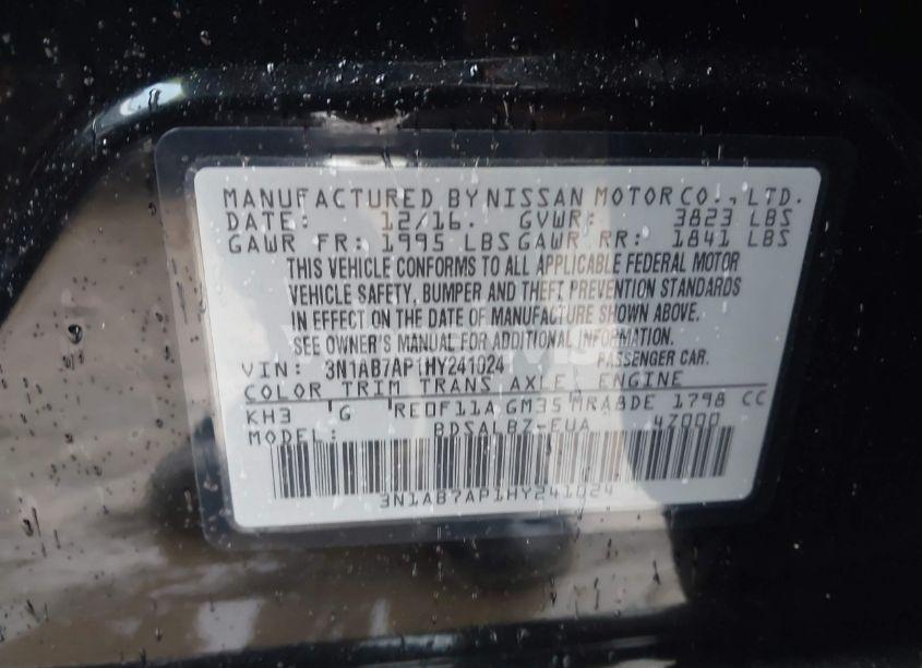 Photo 9 of 2017 Nissan Sentra S (VIN 3N1AB7AP1HY241024)