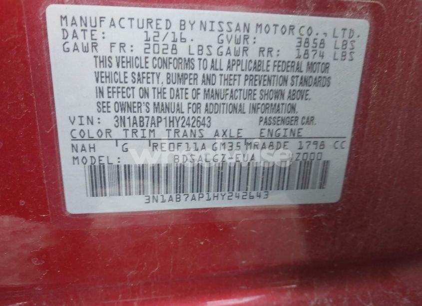 Photo 9 of 2017 Nissan Sentra SL (VIN 3N1AB7AP1HY242643)