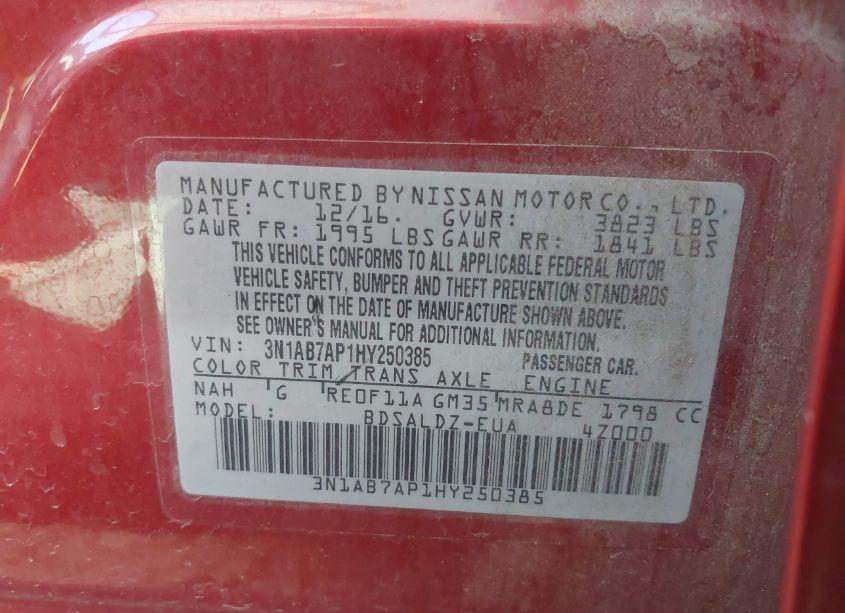 Photo 9 of 2017 Nissan Sentra S/SV/SR/SL (VIN 3N1AB7AP1HY250385)