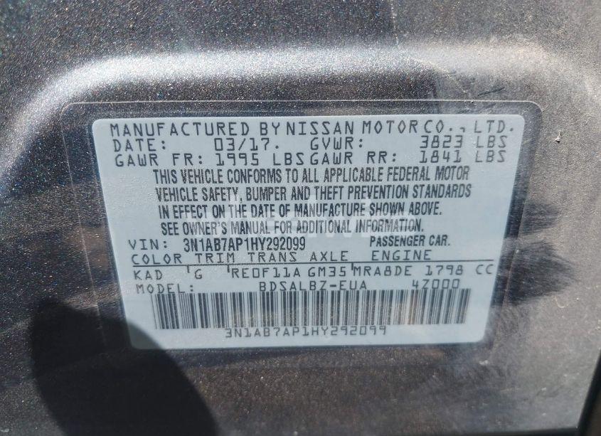 Photo 9 of 2017 Nissan Sentra S (VIN 3N1AB7AP1HY292099)