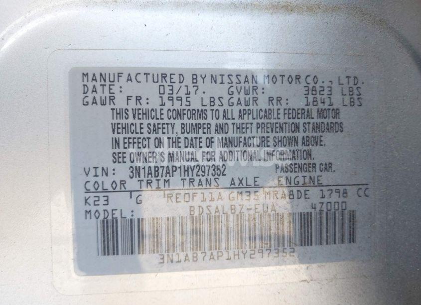 Photo 9 of 2017 Nissan Sentra S (VIN 3N1AB7AP1HY297352)