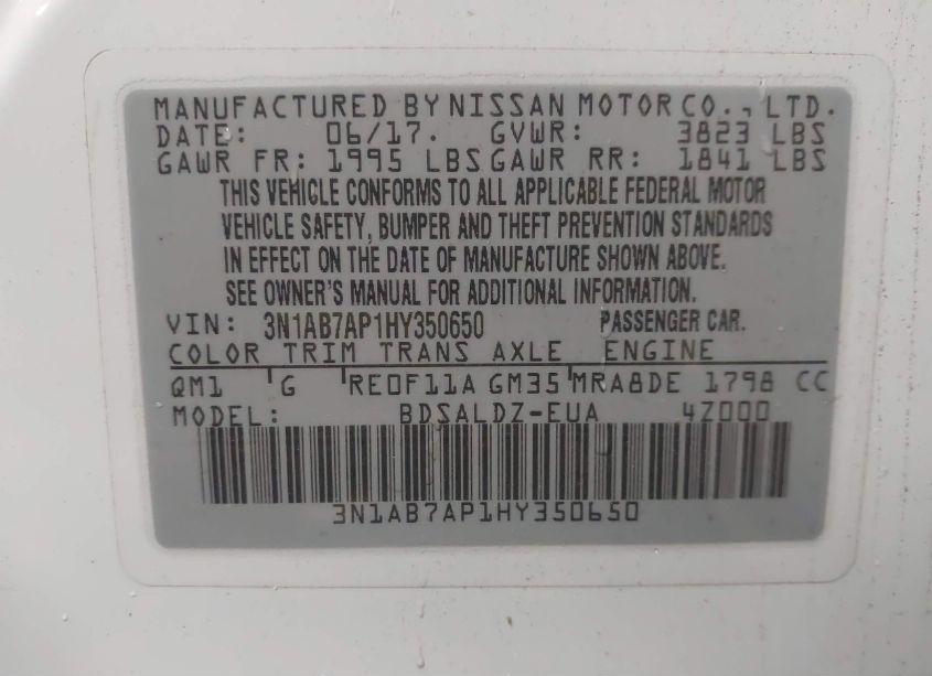 Photo 9 of 2017 Nissan Sentra SV (VIN 3N1AB7AP1HY350650)