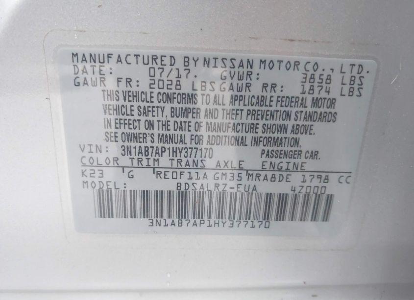 Photo 9 of 2017 Nissan Sentra SR (VIN 3N1AB7AP1HY377170)