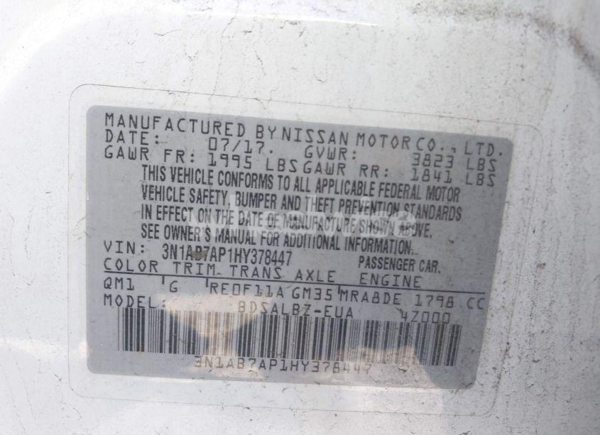 Photo 9 of 2017 Nissan Sentra S (VIN 3N1AB7AP1HY378447)