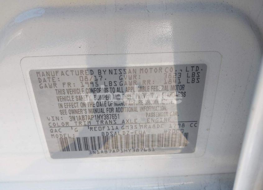 Photo 9 of 2017 Nissan Sentra SV (VIN 3N1AB7AP1HY387651)