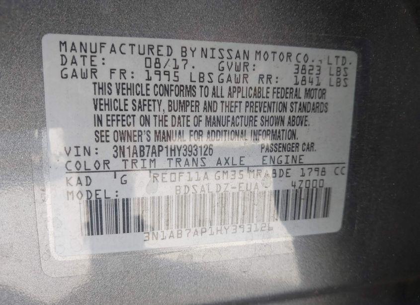 Photo 9 of 2017 Nissan Sentra SV (VIN 3N1AB7AP1HY393126)