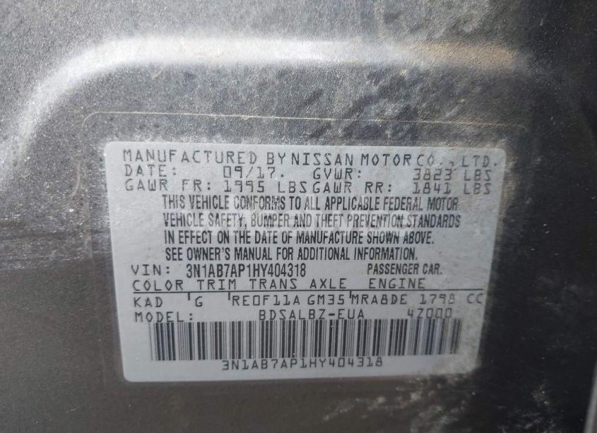 Photo 9 of 2017 Nissan Sentra S (VIN 3N1AB7AP1HY404318)