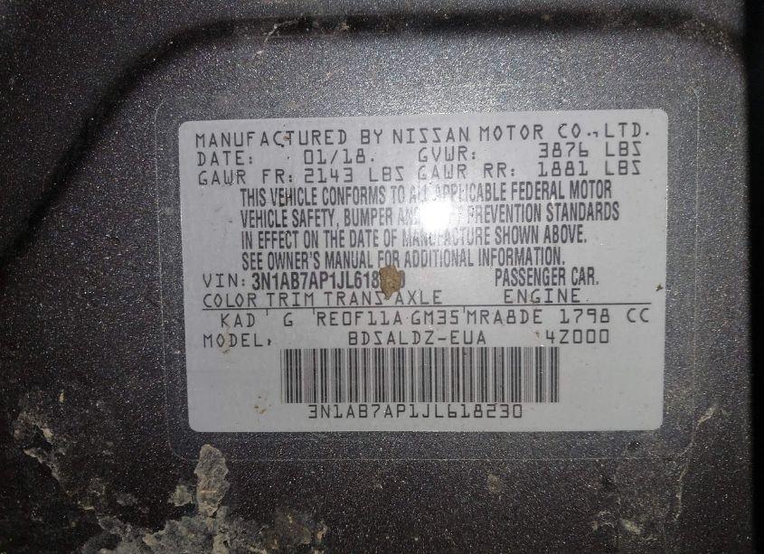 Photo 9 of 2018 Nissan Sentra SV (VIN 3N1AB7AP1JL618230)
