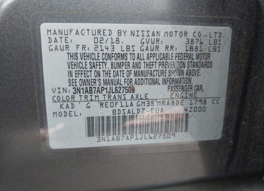 Photo 9 of 2018 Nissan Sentra SV (VIN 3N1AB7AP1JL627509)