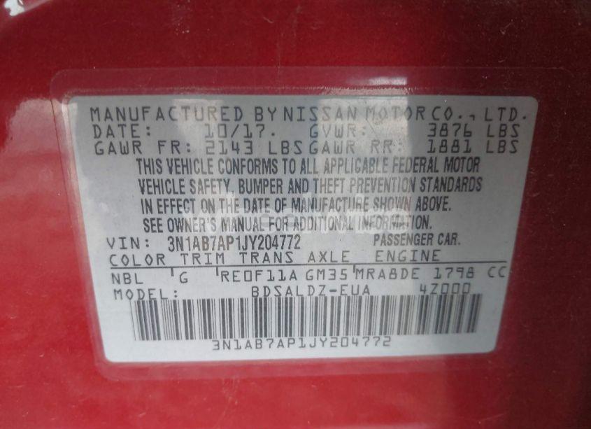 Photo 9 of 2018 Nissan Sentra SV (VIN 3N1AB7AP1JY204772)