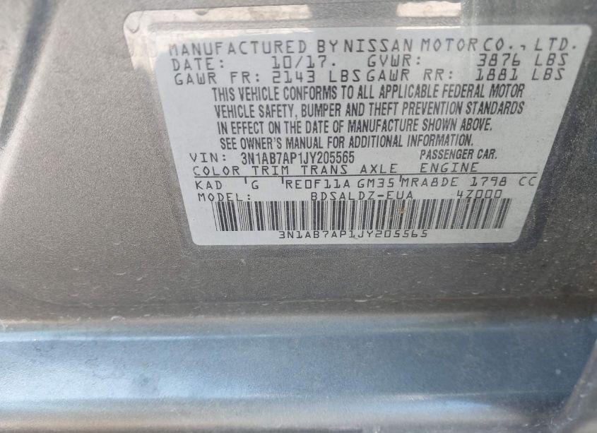 Photo 9 of 2018 Nissan Sentra SV (VIN 3N1AB7AP1JY205565)