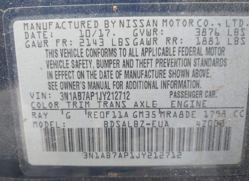 Photo 9 of 2018 Nissan Sentra S (VIN 3N1AB7AP1JY212712)