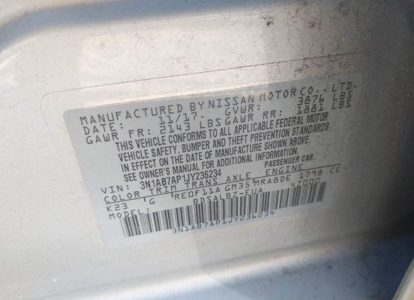 Photo 9 of 2018 Nissan Sentra S (VIN 3N1AB7AP1JY236234)
