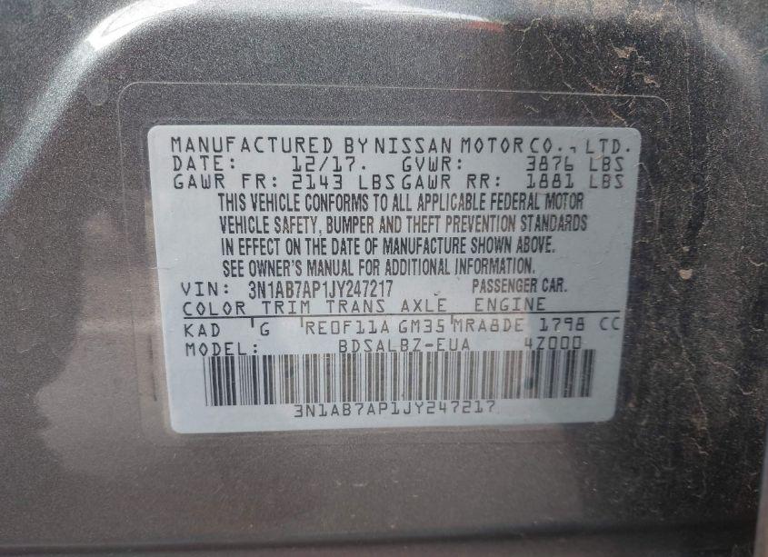 Photo 9 of 2018 Nissan Sentra S (VIN 3N1AB7AP1JY247217)