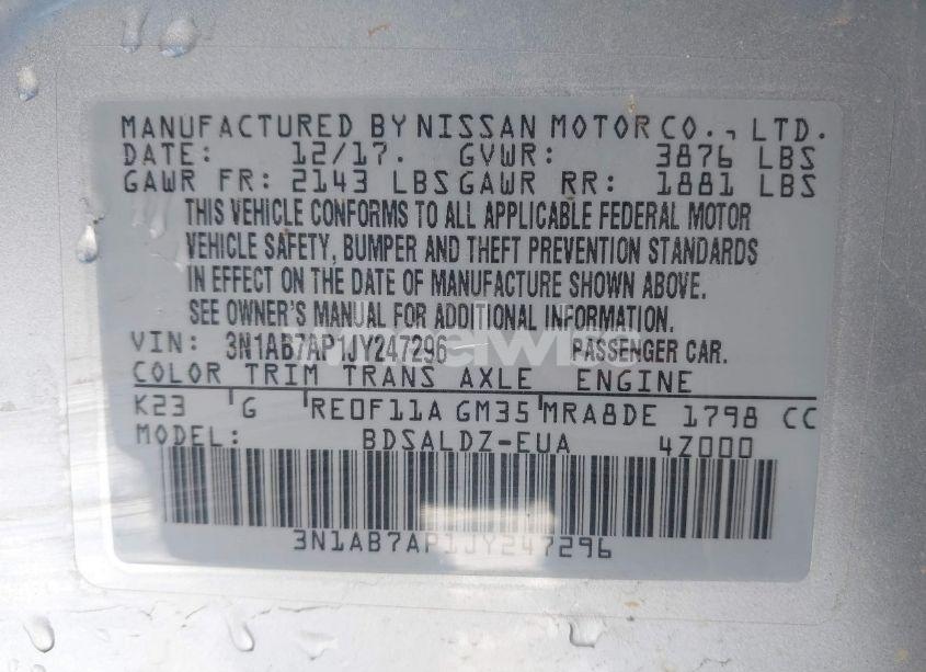 Photo 9 of 2018 Nissan Sentra SV (VIN 3N1AB7AP1JY247296)