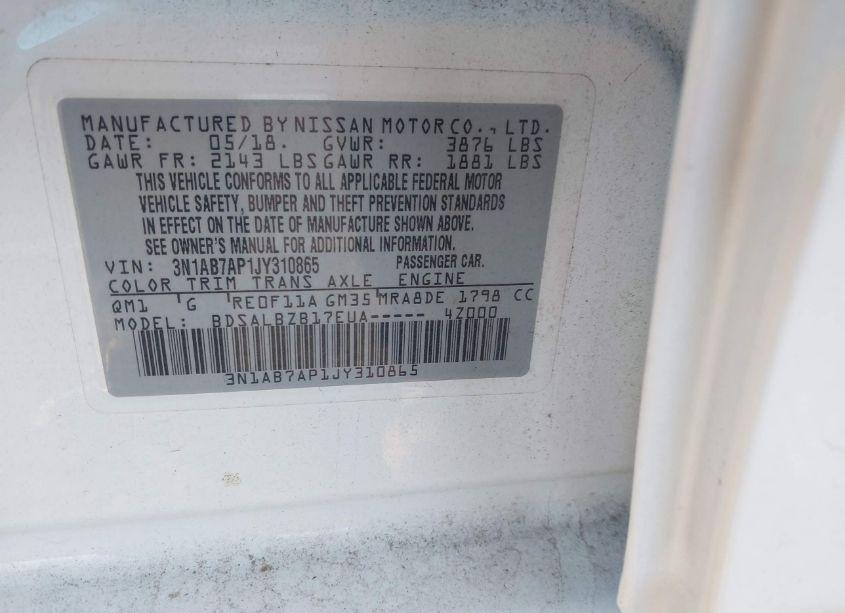 Photo 9 of 2018 Nissan Sentra S (VIN 3N1AB7AP1JY310865)