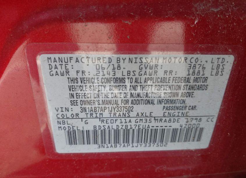 Photo 9 of 2018 Nissan Sentra SV (VIN 3N1AB7AP1JY337502)