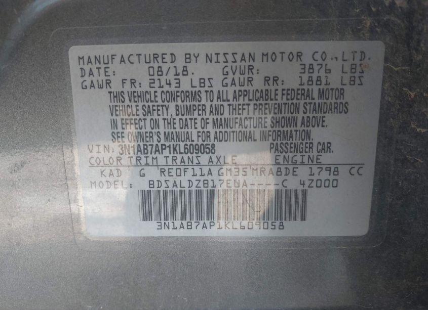 Photo 9 of 2019 Nissan Sentra SV (VIN 3N1AB7AP1KL609058)