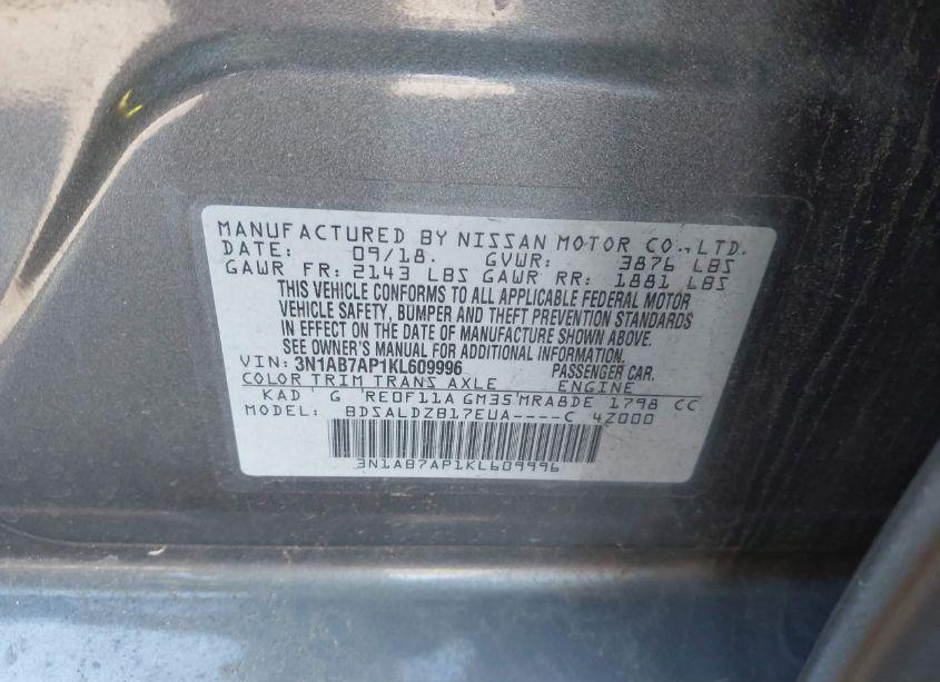 Photo 9 of 2019 Nissan Sentra SV (VIN 3N1AB7AP1KL609996)