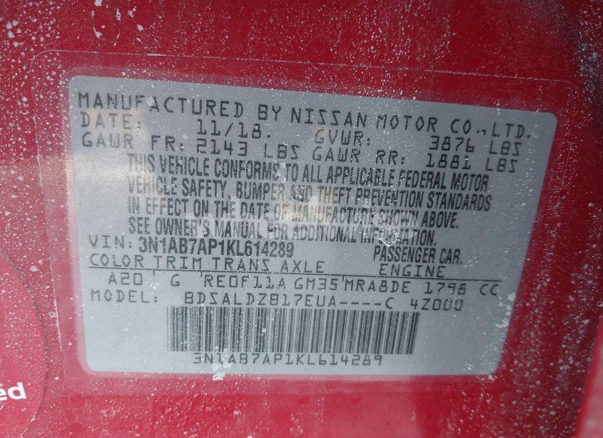 Photo 9 of 2019 Nissan Sentra SV (VIN 3N1AB7AP1KL614289)