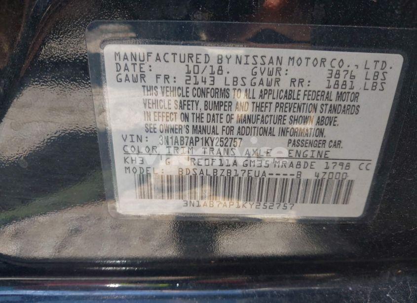 Photo 9 of 2019 Nissan Sentra S (VIN 3N1AB7AP1KY252757)