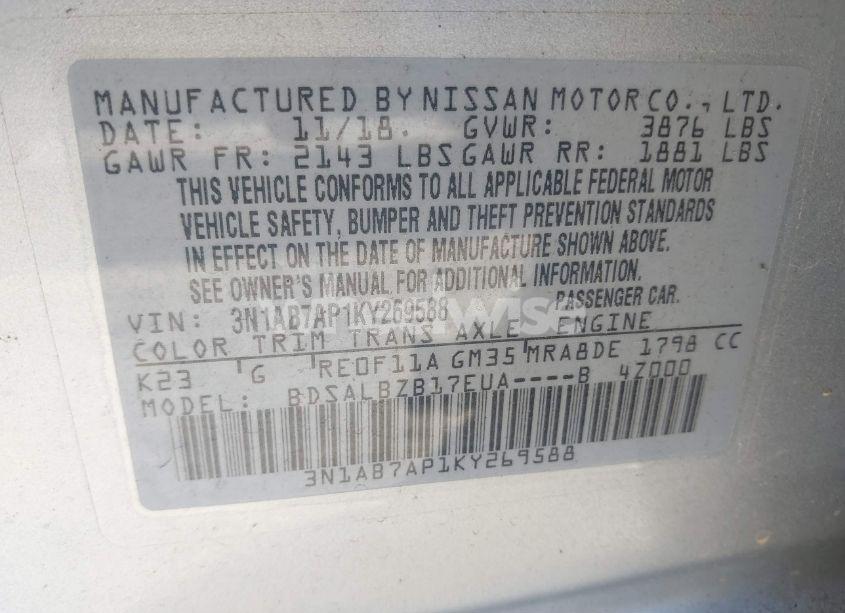 Photo 9 of 2019 Nissan Sentra S (VIN 3N1AB7AP1KY269588)