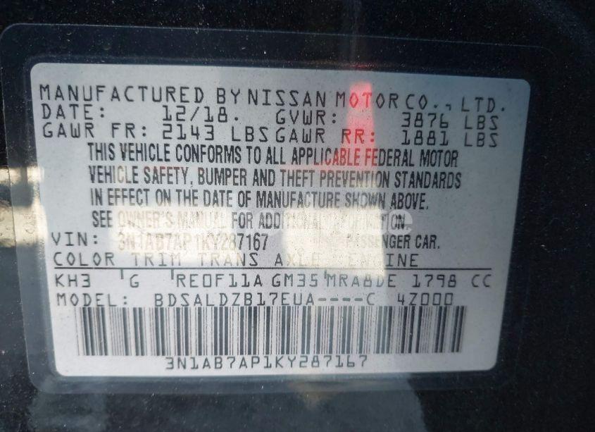 Photo 9 of 2019 Nissan Sentra SV (VIN 3N1AB7AP1KY287167)