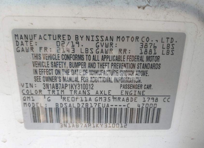 Photo 9 of 2019 Nissan Sentra SV (VIN 3N1AB7AP1KY310012)