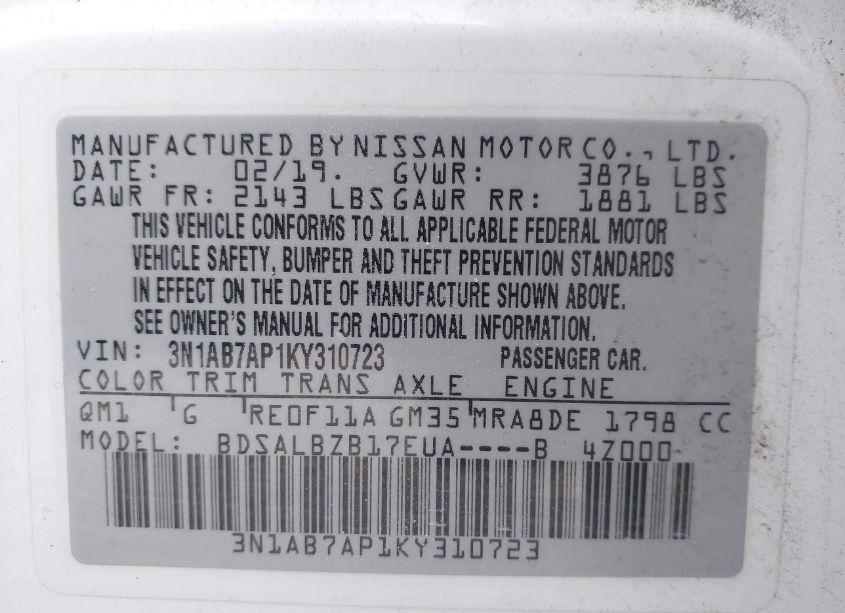 Photo 9 of 2019 Nissan Sentra S (VIN 3N1AB7AP1KY310723)