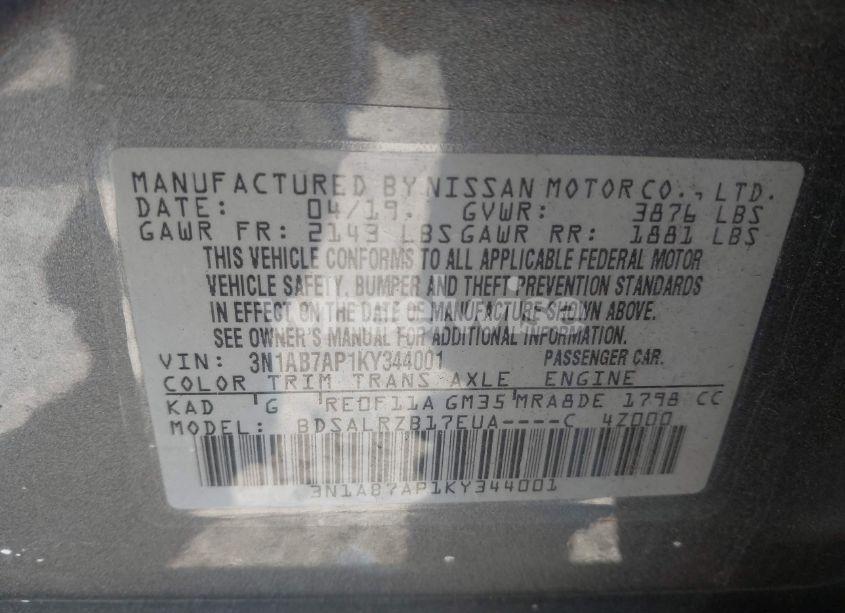 Photo 9 of 2019 Nissan Sentra SR (VIN 3N1AB7AP1KY344001)