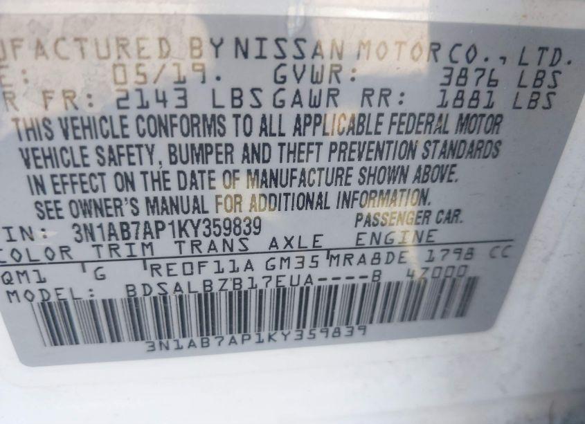 Photo 9 of 2019 Nissan Sentra S (VIN 3N1AB7AP1KY359839)