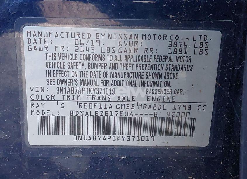 Photo 9 of 2019 Nissan Sentra S (VIN 3N1AB7AP1KY371019)