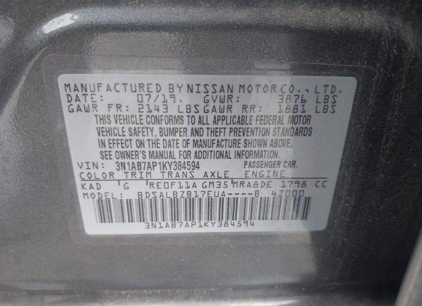 Photo 9 of 2019 Nissan Sentra S (VIN 3N1AB7AP1KY384594)