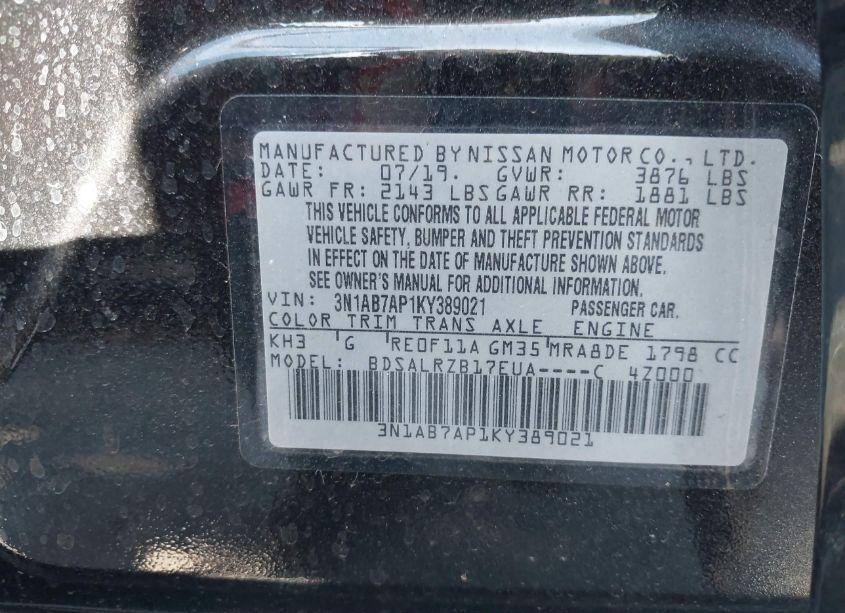 Photo 9 of 2019 Nissan Sentra SR (VIN 3N1AB7AP1KY389021)